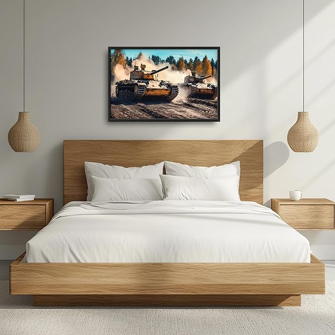 Military Tanks Large Wall Art Framed Wall Decor for Living Room, Tank Pictures Oversized Canvas Print Painting Modern Extra Large Framed Artwork for Bedroom Office Home Decor 36"x24"