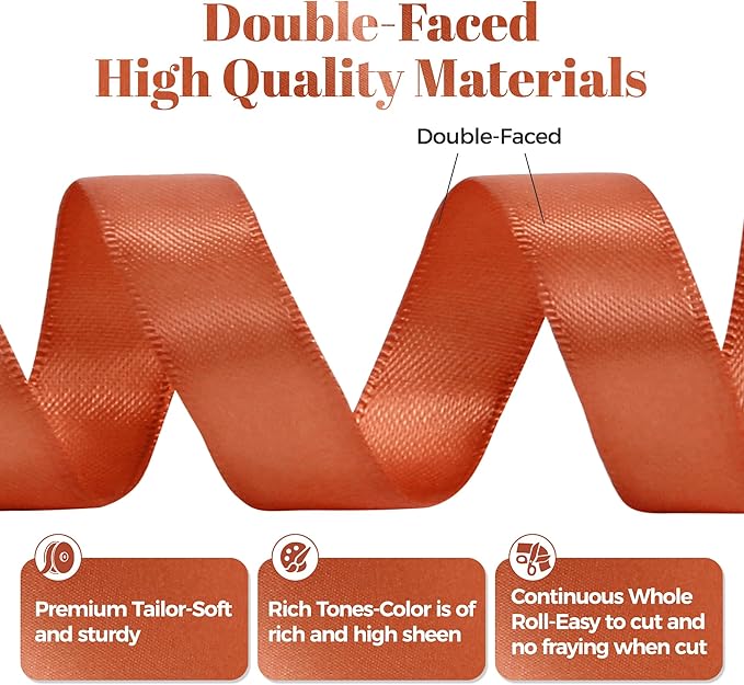Copper Satin Ribbon, Double Faced 5/8 Inch X 25 Yards Copper Ribbon, Premium Satin Ribbon for Gift Wrapping, Crafts, Hair Bow Making, Sewing, Flower Bouquet, Wedding Party Decor