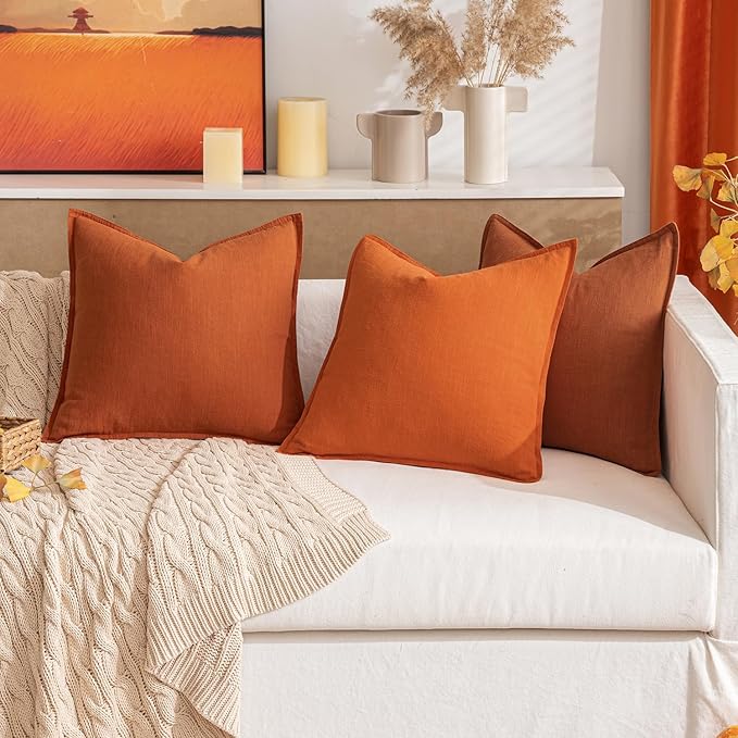 MIULEE Decorative Linen Euro Sham Pillow Covers 24x24 Rust Boho Farmhouse Neutral Couch Throw Pillows for Bed Pack of 2 Accent Modern Pillowcase Summer Sofa Livingroom Home Decor