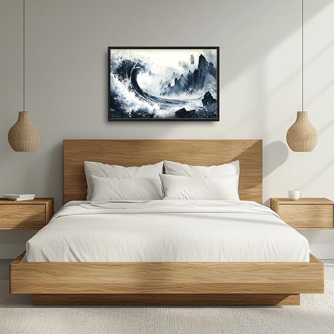 Mountain Wave Large Wall Art Framed Chinese Wall Decor for Living Room Waves Pictures Oversized Canvas Print Painting Modern Extra Large Framed Artwork for Bedroom Office Home Decor 36"x24"