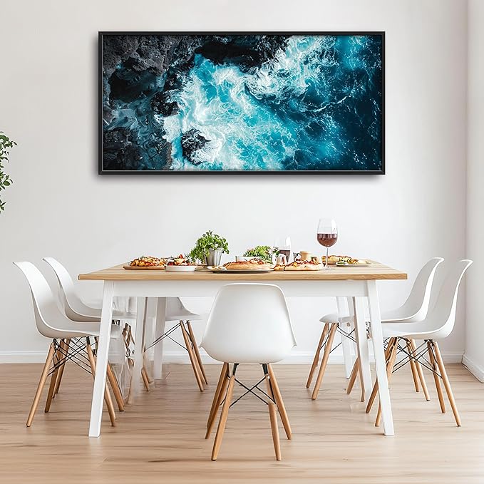 Blue Ocean Large Wall Art Framed Wall Decor for Living Room Ocean Reef Pictures Oversized Canvas Print Painting Modern Extra Large Artwork for Bedroom Office Home Decor 60"x30"