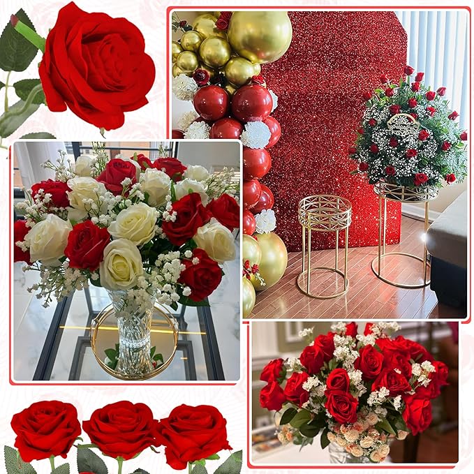 Luyue 10PCS Artificial Roses Flower with Stems Slik Fake Flowers Bouquet Realistic Long Stem Faux Rose for Valentines Day Wedding Home Decor