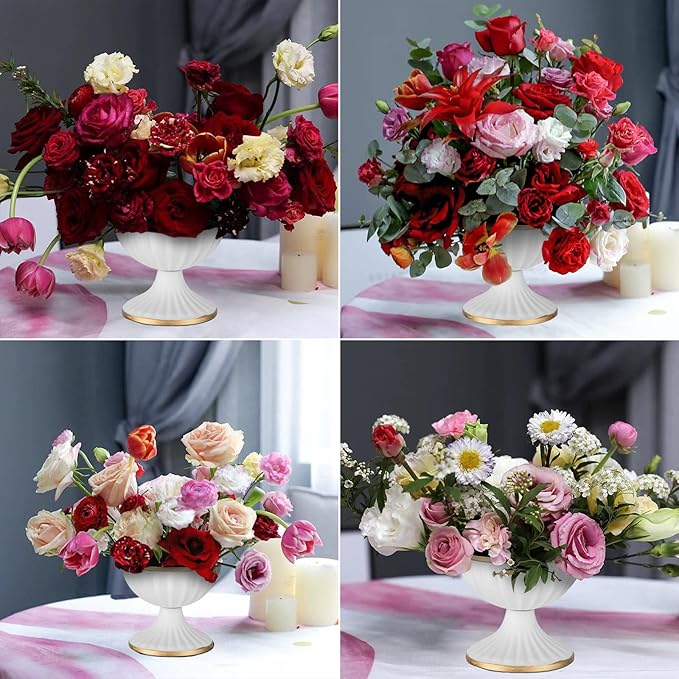 Sziqiqi Mini White Flower Arrangement Pots for Centerpiece Table Decorations Metal Vase Urn Planter Decor for Home Wedding Party Christmas (3.7IN-2PCS, White)