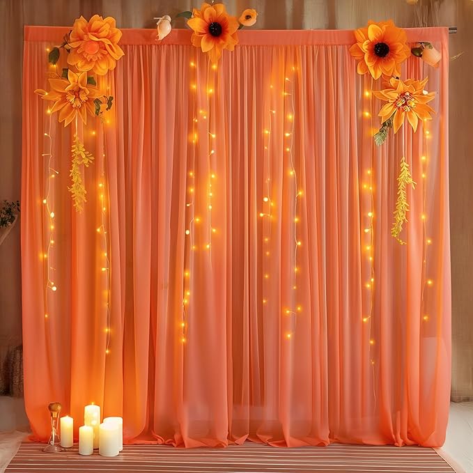 10ft x 10ft Orange Backdrop Curtains, Wrinkle-Free Sheer Chiffon Fabric Photo Backdrop Drapes for Wedding Arch Party Ceremony Stage Photography Decorations