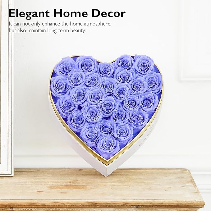 Eterfield Forever Flowers in Heart Shape Box, Preserved Roses That Last Over a Year Preserved Flowers Birthday Gift for Her Mom Women Anniversary Valentine's Day Mother's Day (27 Roses, Light Purple)