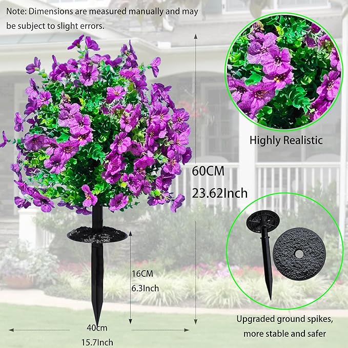 2 Pcs Artificial Boxwood Topiary Ball Trees - Purple 23" with Ground Spike, Weather Proof UV Resistant Faux Greenery Shrubs Bushes for Porch, Garden, Front Yard Decor, Indoor/Outdoor Planters