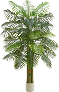 Artificial Golden Cane Palm Tree：6T Fake Large Tropical Areca Palm Trees Tall Faux Silk Plant in White Pot with Realistic Triple Textured Trunks for Office Outdoor Home Decor Hotel Patio Lobby