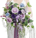 Ling's moment Purple Blue Wedding Bouquets for Bride, Lilac Bridal Bouquets for Bride, 13 Inch Free Form Artificial Wedding Flower Bouquet