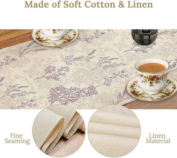 Purple Lavender Table Runner Vintage Watercolor Modern Kitchen Restaurant Decoration Suitable for Indoor and Outdoor Wedding Party Banquet Table Runner 13x36 Inch