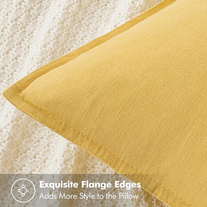 MIULEE Decorative Linen Pillow Covers 20x20 Inch Yellow Boho Farmhouse Neutral Couch Throw Pillows for Bed Pack of 2 Accent Modern Pillowcase Summer Sofa Livingroom Home Decor