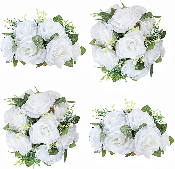 Artificial Flowers Ball 4 Pcs - White Wedding Table Centerpiece Decorations for Flower Arrangements