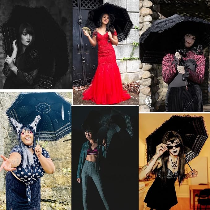 Vintage Lace Parasol Gothic Lolita Umbrella UV Sun Protection Witch Cosplay Photoshoot Props Party Decoration