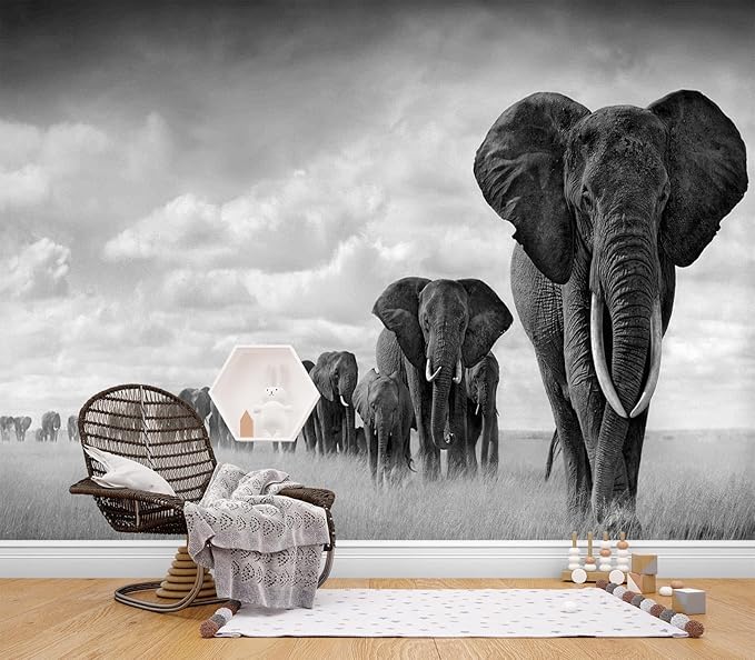 Eierme-A Herd of Elephants Walking on The African Savannah Mural Wallpaper Peel and Stick 137" x 102"