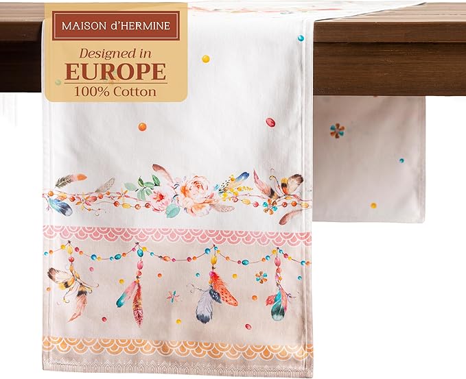 Maison d' Hermine Table Runner 100% Cotton Double Layer Table Runners 108 inches Long Decorative for Home Kitchen Dining Party Wedding Bridal Shower Spring Summer (Ibiza - Beige, 14.50" x 108")