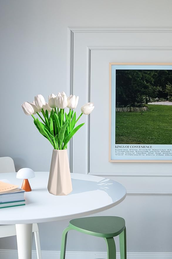 SITUMEIZI 15pcs White Flowers Artificial Tulips Fake Silk Flowers 14" in Bulk Home Kitchen Easter Wedding Decor Spring Easter Bouquet Decorations Floral Arrangements Real Touch Flower