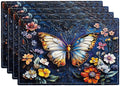 Colorful Butterfly Placemats Set of 4, Spring Place Mats, Florals Dining Table Mats, Rustic Washable Placemats for Kitchen Dining Room Home Decor 18L'' × 12W''