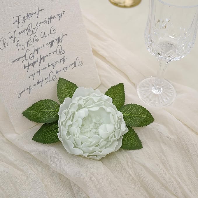 Artificial Flowers, 16pcs Artificial Roses for DIY Wedding Bouquets Centerpieces Arrangements, Sage Green Peonies Flowers with Stem for Bridal Shower Party Home Decorations