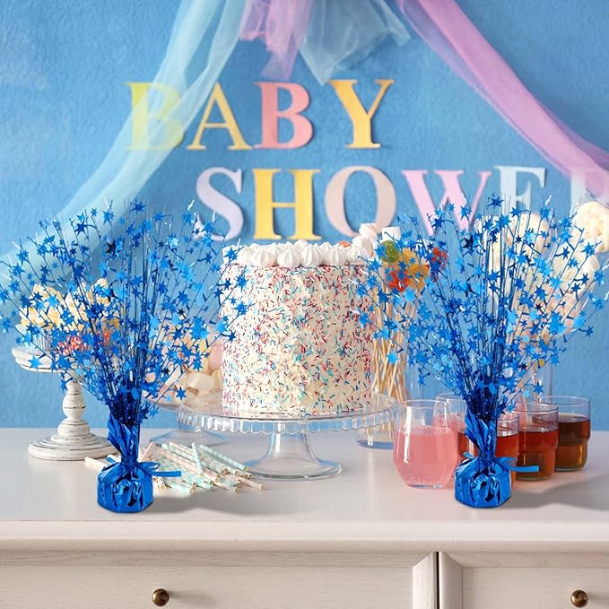 Crowye 3 Pieces Metallic Foil Spray Centerpiece Halloween Party Star Table Decoration Burst Centerpieces Fall Table Decor for Birthday New Year Party Holiday(Blue)