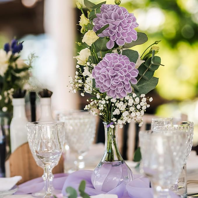 Artificial Flowers, 100pcs Realistic Artificial Rose for DIY Wedding Bouquets Centerpieces Arrangements, Purple Dahlia Flowers with Stem for Bridal Shower Party Home Decorations