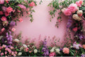Flowers Photography Backdrop Colorful Flowers Composition Green Leaves on Pink Background for Girls Kids Children Wall Banner Cake Table Decoration Video Studio Photo Portrait Props 10x8ft