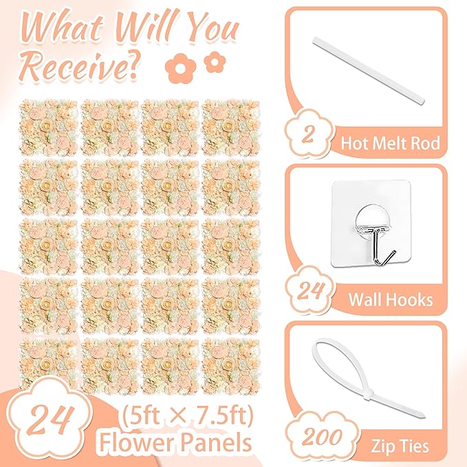 YOUMEHOME Champagne Flower Backdrop - Artificial Flower Wall Panel 12packs Rose Wall Backdrop for Birthday Party Wedding Background Shop Photo Arrangement Decor