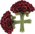 30pcs Roses Artificial Flowers Fake Flowers with Long Stems Burgundy Silk Flowers for Wedding Bouquet Centerpices Decorations Party Bridal Baby Shower Home Decor