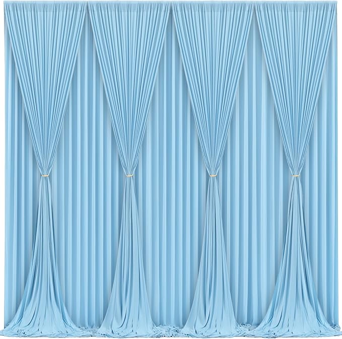 Blue Backdrop Curtains 8 Panels - Wrinkle-Free Light Blue Curtains Polyester Photography Drapes Photo Background for Baby Shower Birthday Party Decorations- 32 X10FT (Blue)
