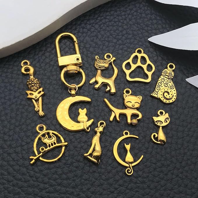 WOCRAFT 60pcs Antique Gold Cat Bracelet Charms for Jewelry Making Sets DIY Necklace Bracelet Keychain Crafting Charms Kit Craft Supplies (SN840)