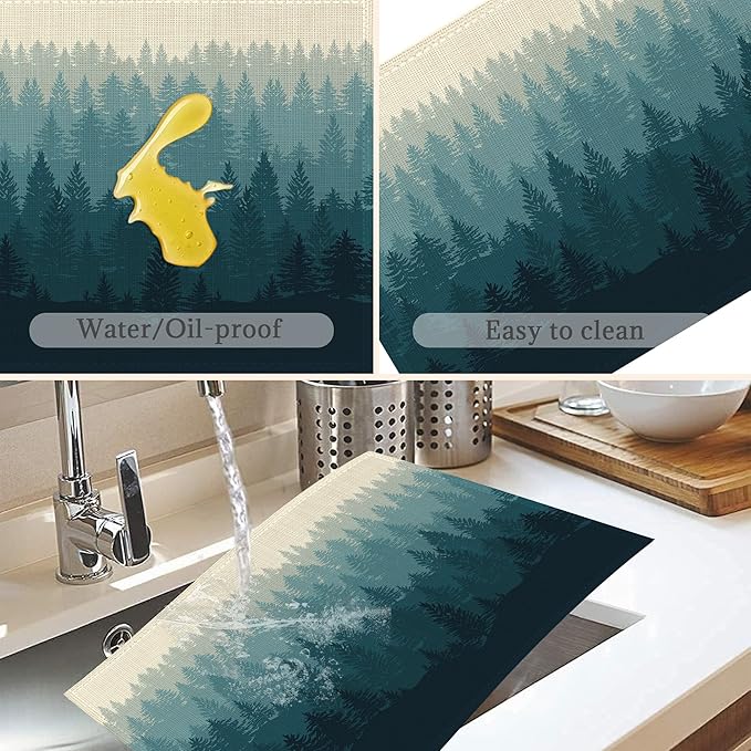 Misty Forest Placemats Set of 6,Washable Heat Resistant 12×18 Inch Linen Table Mats Natural Landscape Place Mats for Party Outdoor Dining Décor