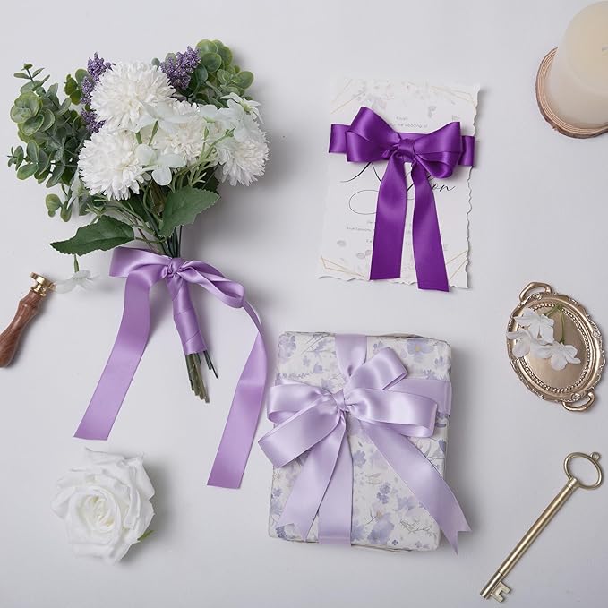 Purple Double Face Satin Ribbon 1 Inch x 45 Yards Lavender Fabric Ribbon for Gift Wrapping, Flower Bouquets, Hair Bows Making, Wedding Decoration, Invitation Cards, Christmas (3 Rolls *15Yd)