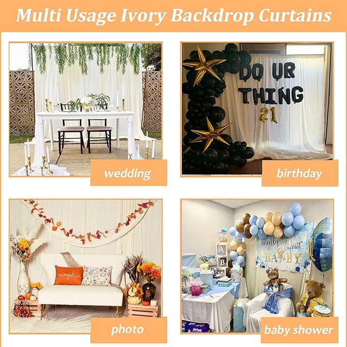 Ivory Backdrop Curtain 2 Panels-Wrinkle-Free Beige Curtains Polyester Photography Drapes for Wedding Party Baby Shower Photo Background Decorations- 8 X10FT (Ivory)