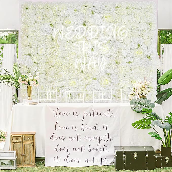 MoKoHouse White Backdrop Flower Wall Panels: 3D Artificial Silk Floral Wall Panels for Wedding Birthday Decorations 24 Packs 15x15 Inches