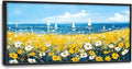 Coastal Flowers Large Wall Art Framed Blue Wall Decor for Living Room Ocean Sailboat Pictures Oversized Canvas Print Painting Modern Extra Large Framed Artwork for Bedroom Office 60"x30"