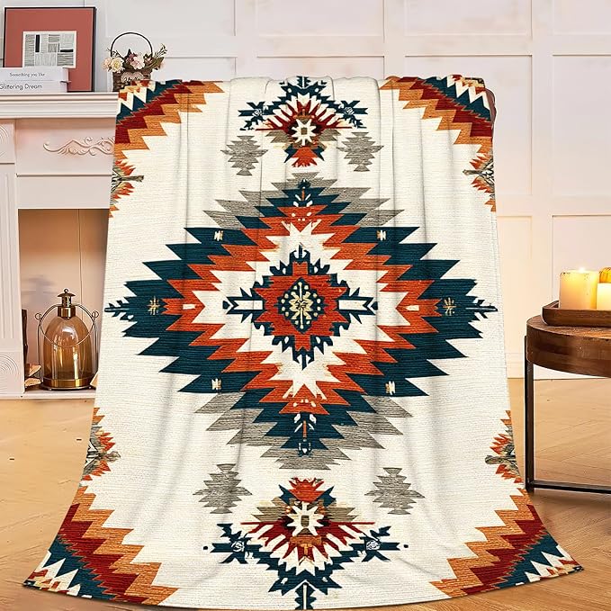 Boho Western Blanket Aztec Tribal Southwest Throw Blanket Southwestern Navajo Soft Cozy Fleece Fuzzy Stuffed Plush Flannel Gifts for Girls Women Boys Kids Adults 40''x50''