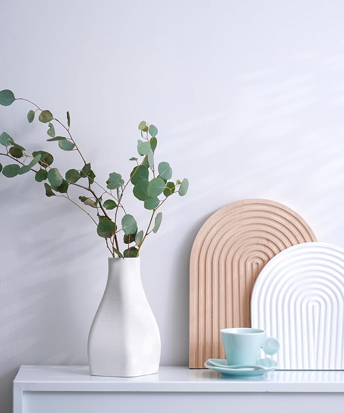 White Ceramic Vase - Elegant Home Decor for Your Beautiful Space - Table Top Decorations, Modern Aesthetic House Accessories - Irregular Shaped Vase for Living Room, Bedroom, Entryway, Gifts