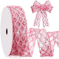 Geosar 20 Yards Pink Glitter Mesh Wired Ribbon for Christmas Tree Decorations, Gift Wrapping, DIY Craft, Xmas Wreaths, Cabinet Decor (1.5 Inch)