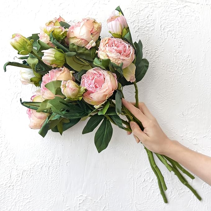 FiveSeasonStuff Vintage Blush Pink Peonies – Realistic Artificial Silk Flowers with Dry-Look Petals, 6 Stems for Rustic Home & Wedding Bridesmaids Bouquet Bridal Showers