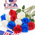 Waipfaru 16 Pcs Memorial Day Flowers for Cemetery Grave, Red White and Blue Flowers, Fake Roses Artificial Flowers 4th of July Independence Day Patriotic Decor