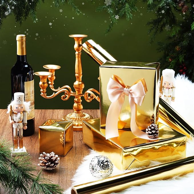 LaRibbons Gold Metallic Wrapping Paper, 30 Inch X 33 Feet (82.5sq.ft) Solid Color Paper Roll, Gift Wrapping Paper Rolls for Wedding, Birthday, Baby Shower
