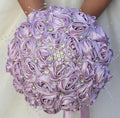 Bridal Wedding Bouquet Round Bling Brooch Bouquet Throw Toss Artificial Rose Flower Bunch for Bride Bridesmaid Wedding Quinceanera(Light Taro Purple, 6.3")