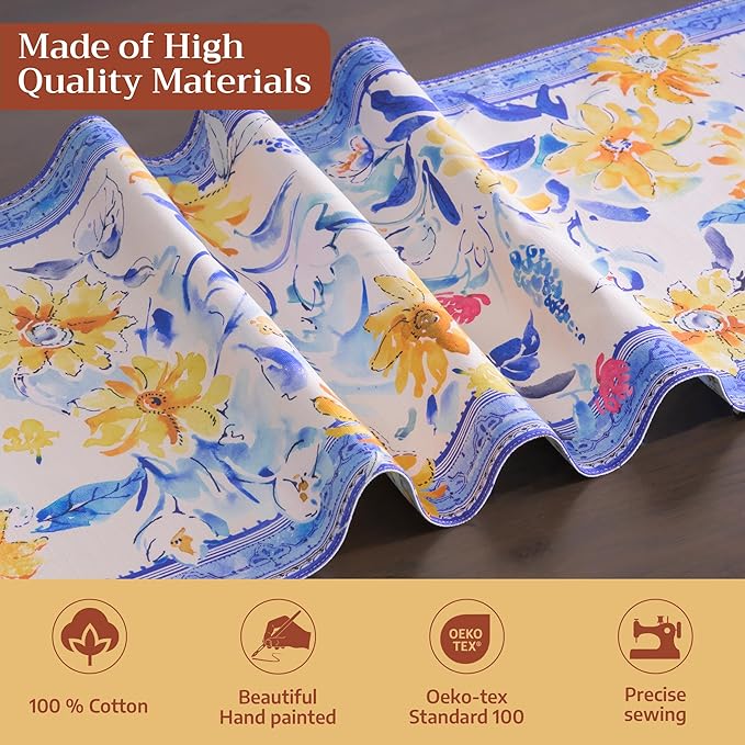 Maison d'Hermine Table Runner 100% Cotton Single Layer Table Runners 72 inches Long Decorative for Home Kitchen Dining Party Baby Shower Wedding Bridal Shower Spring Summer (Girassol, 14.50" x 72")