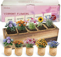 Herbsy 5 Indoor Flower Growing Kit, Complete Planting Starter Set with Sunflower, Zinnia, Marigold, Cosmos, Cornflower Seeds, Unique Birthday and Christmas Gifts for Women, Men, Plant Lovers