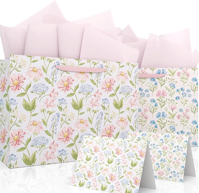 slapaflife Gift Bags Set of 2,Large 13" Gift Bag with Tissue Paper,Floral Gift bag Includes Matching Tissue Paper,Card and Envelope,Perfect For Presents of Any Special Occasion