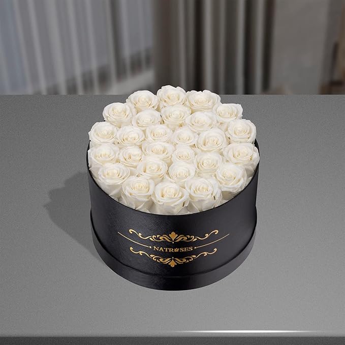 NATROSES 27 Piece Forever Preserved Roses in a Box, Preserved Flowers for Delivery Birthday, Flowers Roses Gifts for Her (White)
