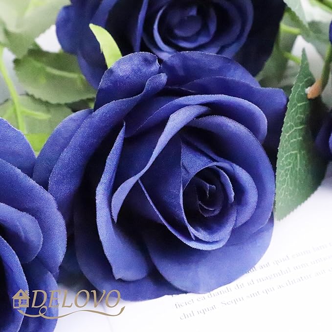 52pcs Navy Blue Roses Artificial Flowers Fake Flowers Silk Roses with Stems for DIY Wedding Bouquets Bridal Shower Centerpieces Arrangements Party Decorations