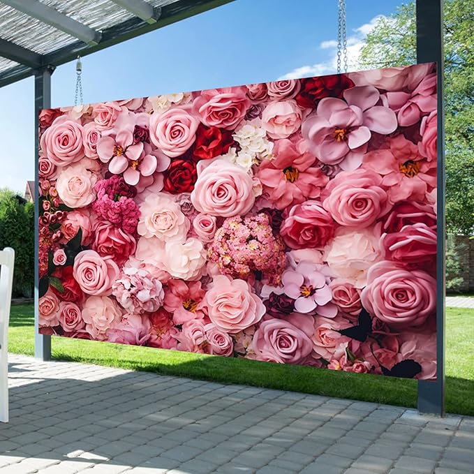 5x3ft Flower Backdrop Pink Red Rose Flowers Floral Wall Photography Background Birthday Baby Shower Wedding Party Banner Decorations Supplies Photo Booth Props