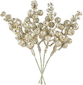 DearHouse 14 Pack Christmas Glitter Berries Stems, 7.7 Inch Champagne Artificial Christmas Picks for Christmas Tree Ornaments, DIY Xmas Wreath, Crafts, Holiday and Home Decor