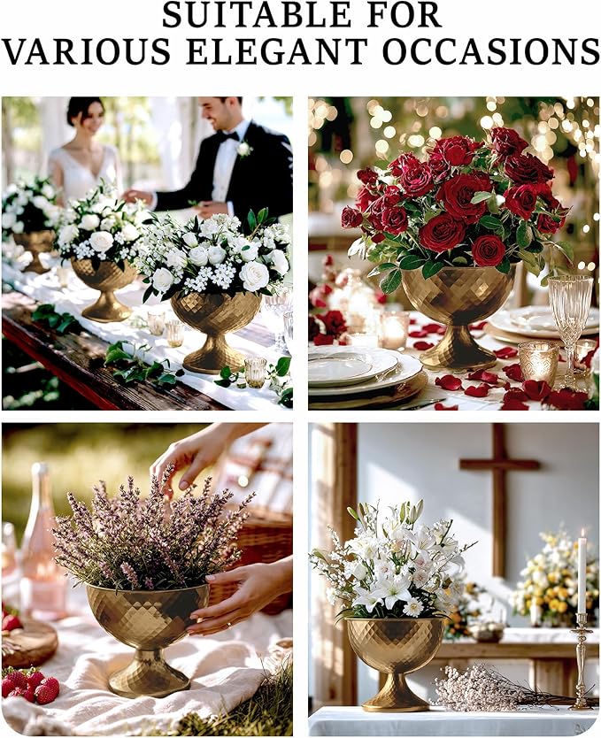 10 Pcs Distressed Gold Metal Compote Bowl Centerpieces for Tables,Urn Vases for Vintage Wedding Centerpieces,Elegant Compote Vases,Pedistal Vase for Christmas Anniversary Party (Wine Copper)