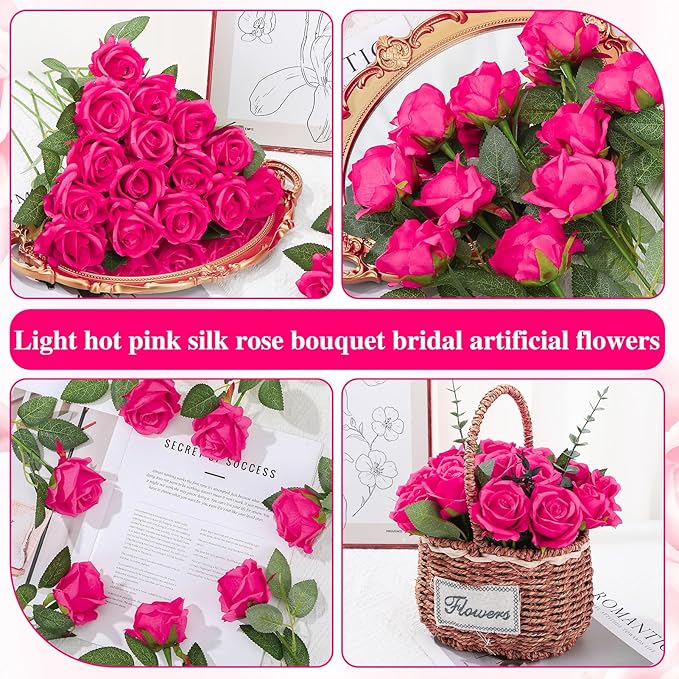 150 Pcs Roses Artificial Flowers, Silk Red Artificial Flowers Petals Long Stem Roses for Wedding Bouquet Home Party Decor