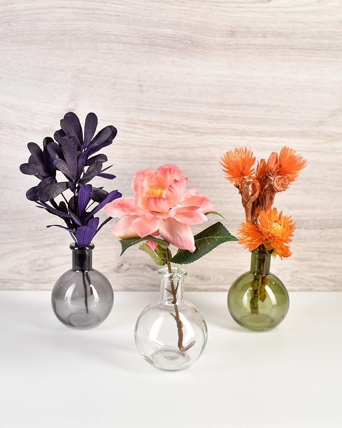 Serene Spaces Living Set of 36 Smoke Grey Ball Bud Vases, Transparent Glass Vases for Weddings, Events, Parties, Floral Centerpieces for Home Decor, Measures 4" Tall